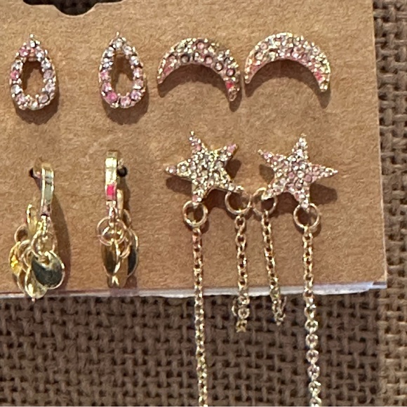 NWT Rachel Roy Set of 6 pairs - gold tone earrings post back, studs & 1 pr hoops - Picture 9 of 11